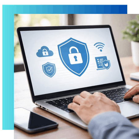 Cyber Security Symbole auf einem PC