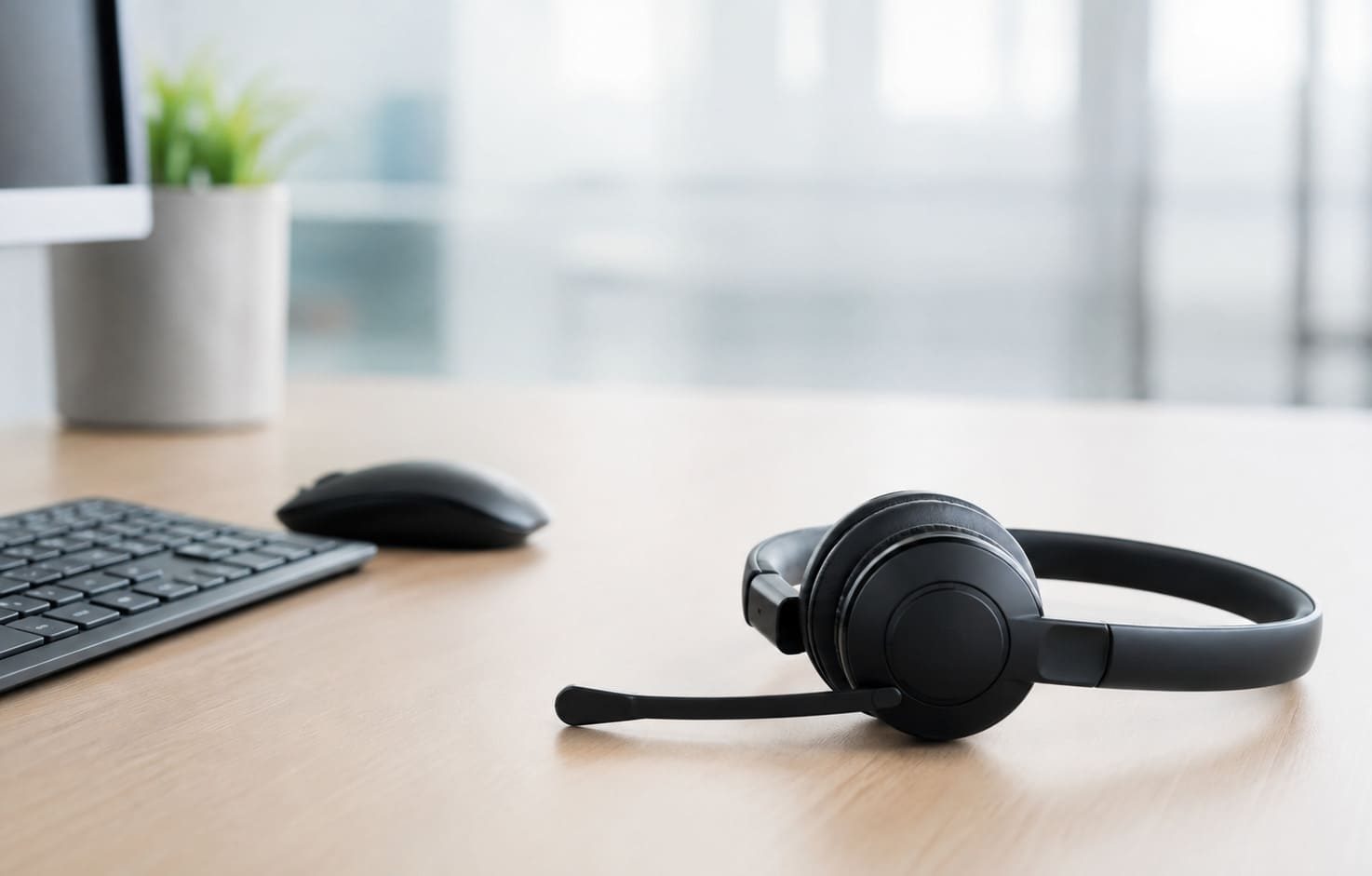 Büroplatz mit Computer und Telefon